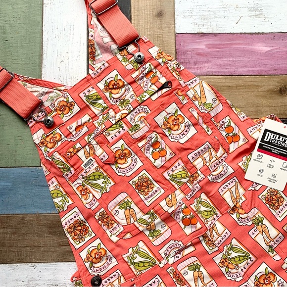 Duluth Trading Co Pants - NWT Duluth Small x31L Heirloom Gardening Bib Overalls Coral Seed Packets Farming